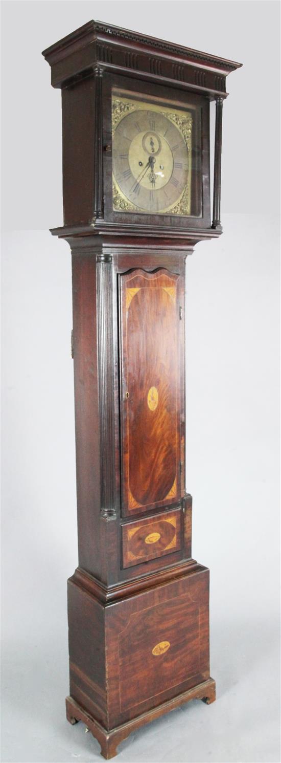 John Smith of Dublin. A George III mahogany and marquetry inlaid 8 day longcase clock 7ft 3in.